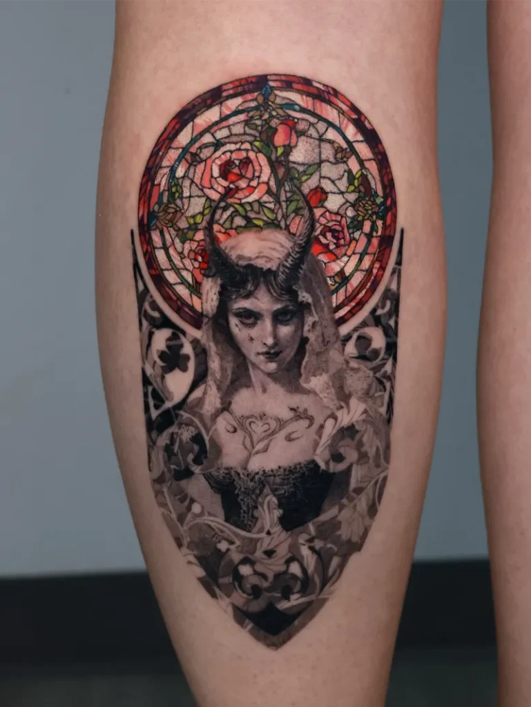 Gothic Stained Glass Devil Nun Tattoo