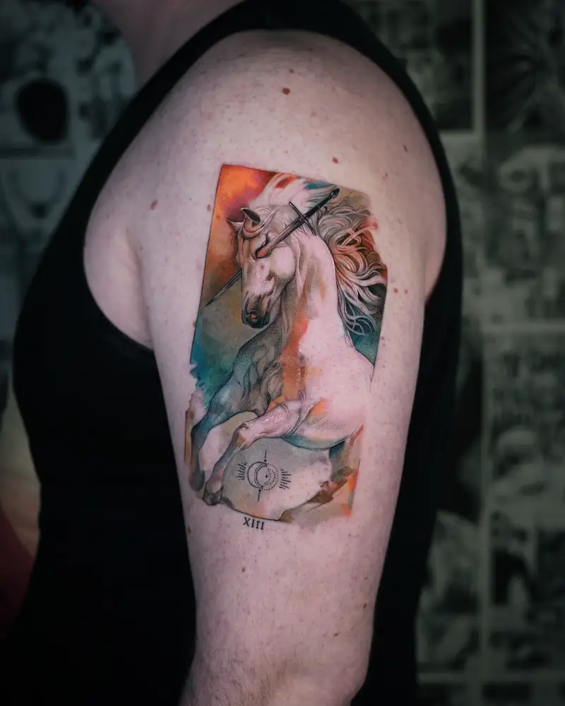 Gradient Death Horse Tarot Card Tattoo