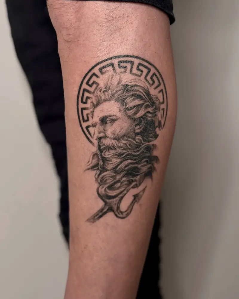Greek Style Poseidon Head Tattoo