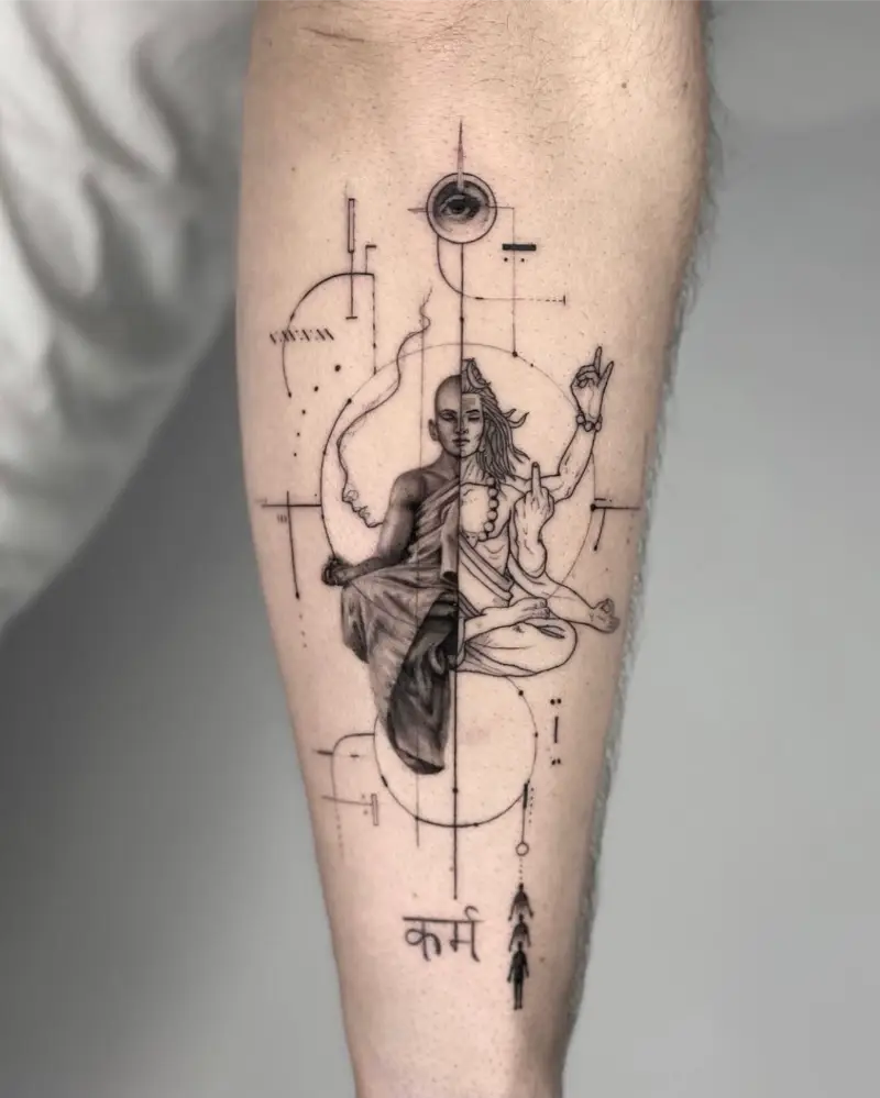 Half Buddha Half Shiva Tattoo