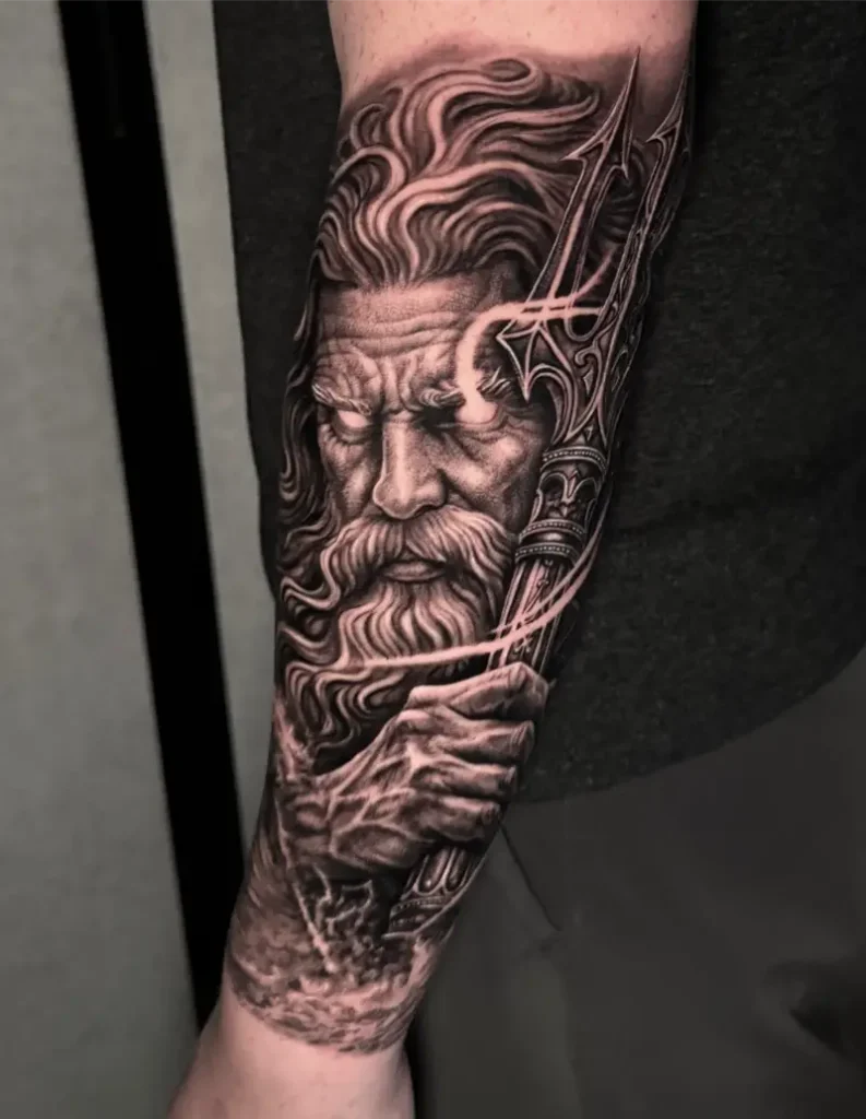 Hyper-Realistic Poseidon Forearm Tattoo