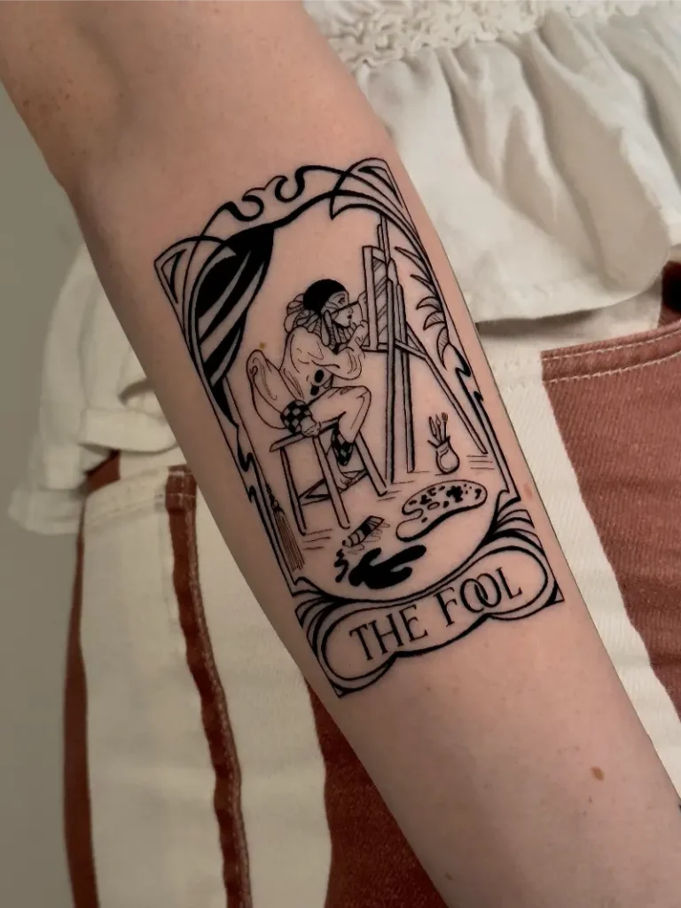 Illustrative Artist Fool Tarot Card Tattoo