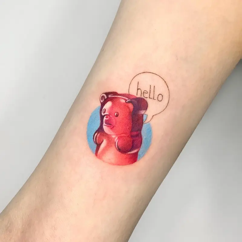 Illustrative Hello Gummy Bear Tattoo