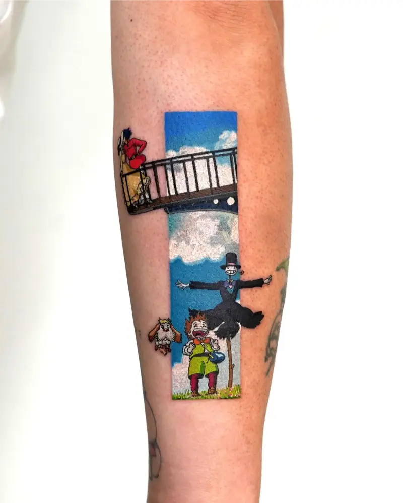 Illustrative Howl's Moving Castle Scene Tattoo