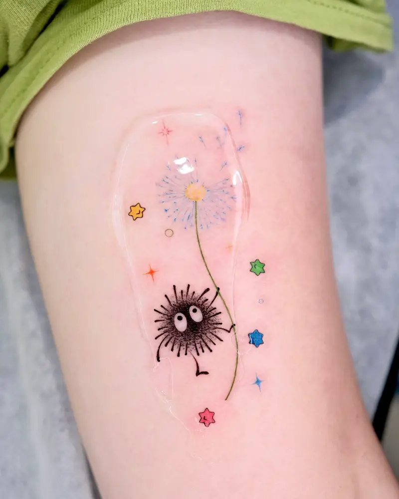 Illustrative Soot Sprite Dandelion Tattoo