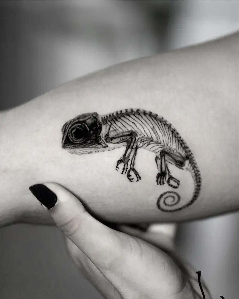 Intricate Skeleton Chameleon Tattoo