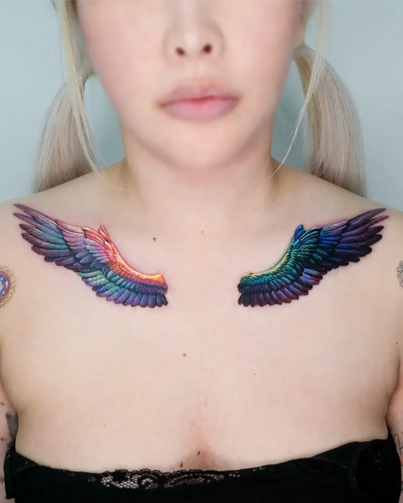 Iridescent Rainbow Angel Wings Tattoo