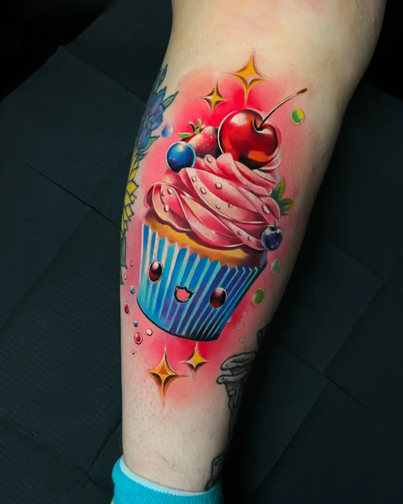 Kawaii Color Cupcake Tattoo