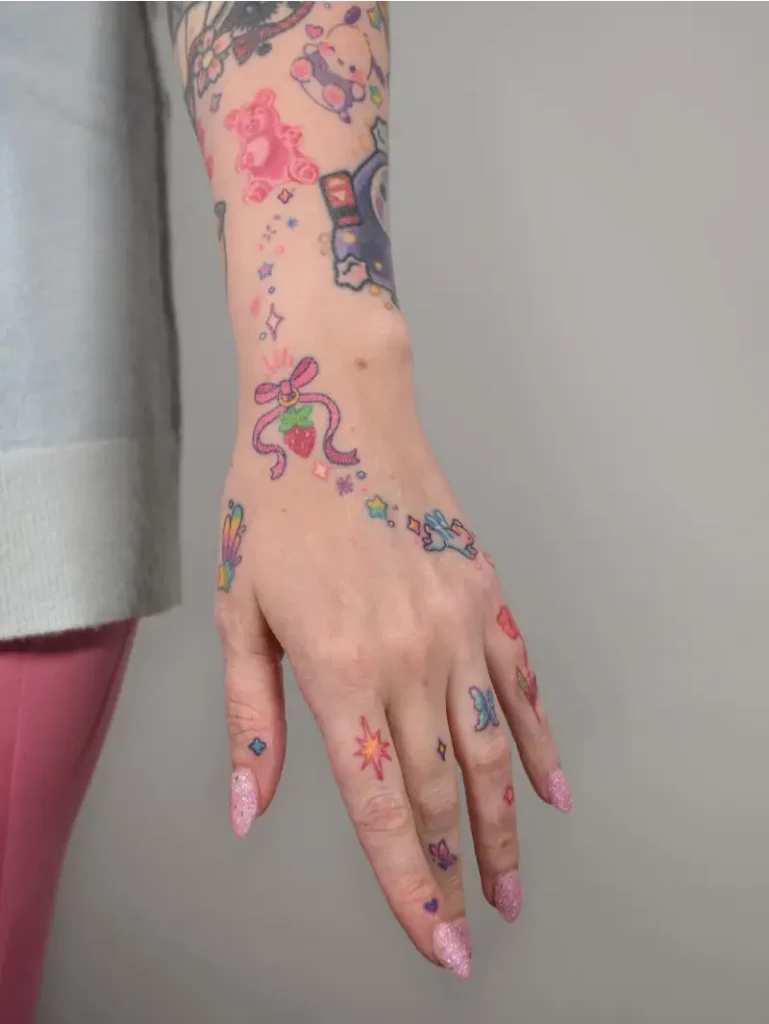 Kawaii Patchwork Hand Tattoo
