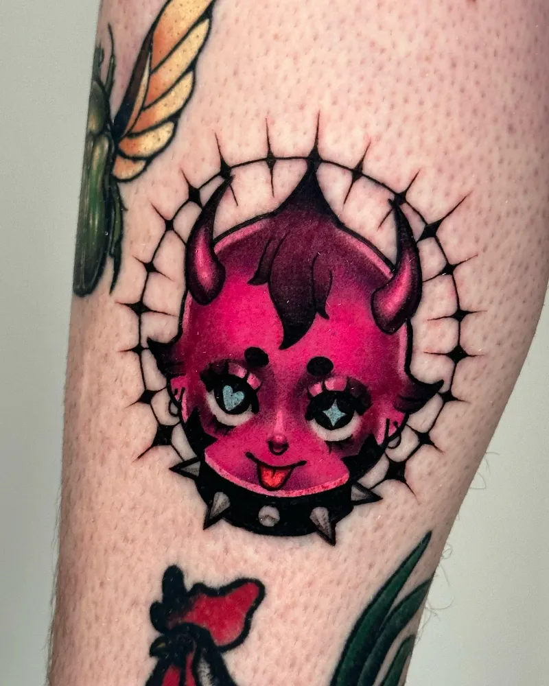 Devil Kewpie Doll Head Tattoo
