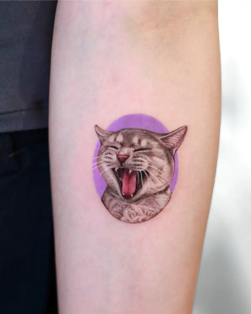 Laughing Cat Portrait Tattoo