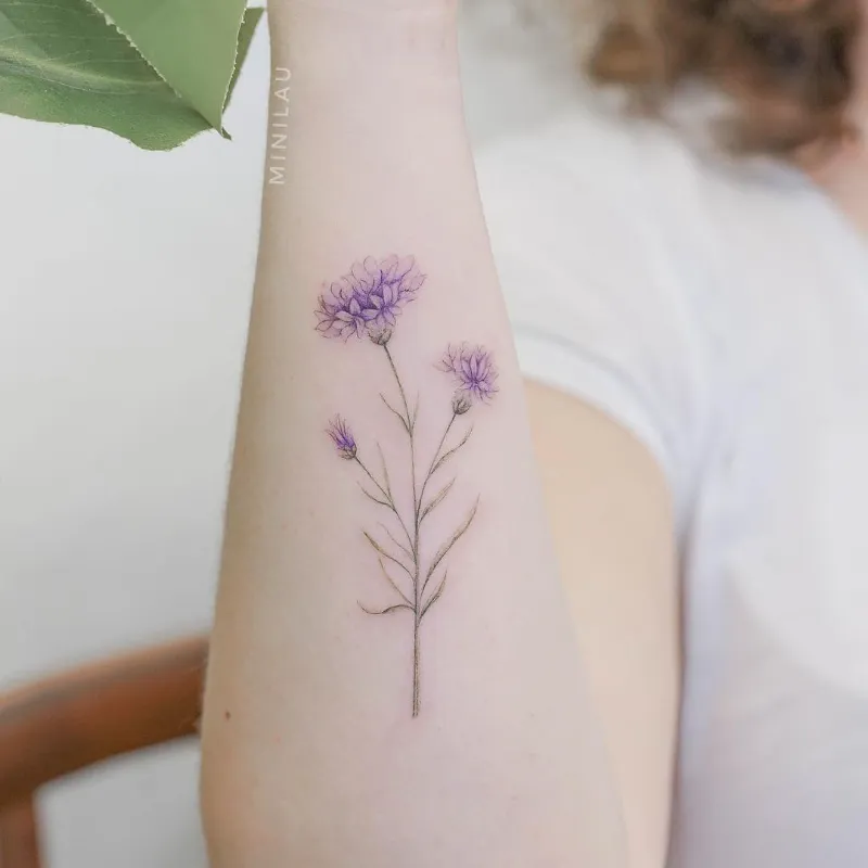 Lavender Watercolor Cornflower Tattoo