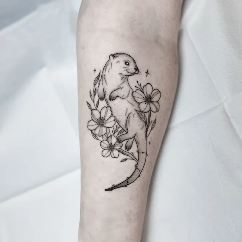 Magical Floral Otter Tattoo