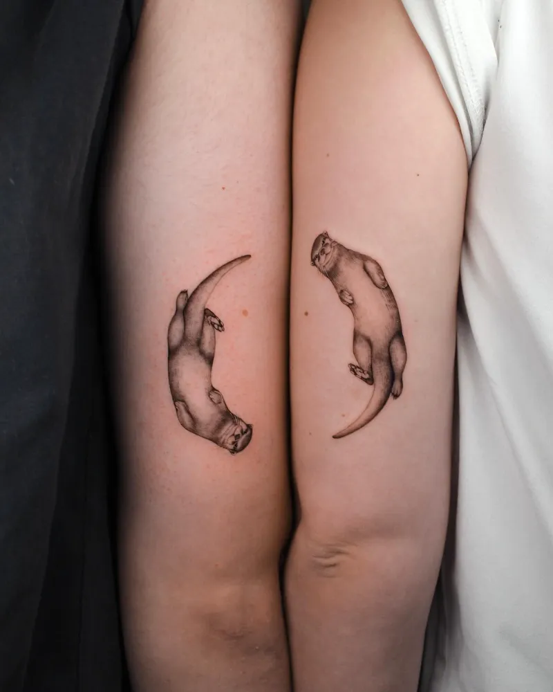Matching Minimalist Otter Couple Tattoos