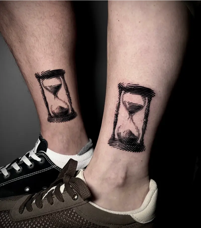 Matching Optical Illusion Hourglass Tattoo