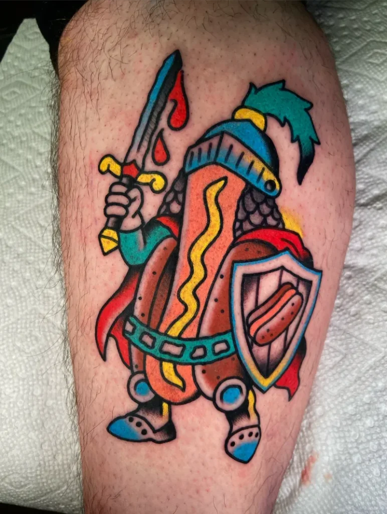 Medieval Knight Hot Dog Tattoo
