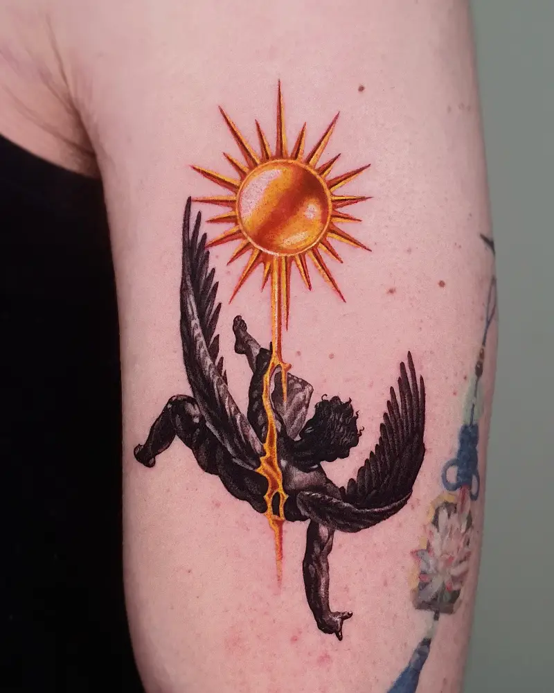 Melting Golden Sun Icarus Tattoo