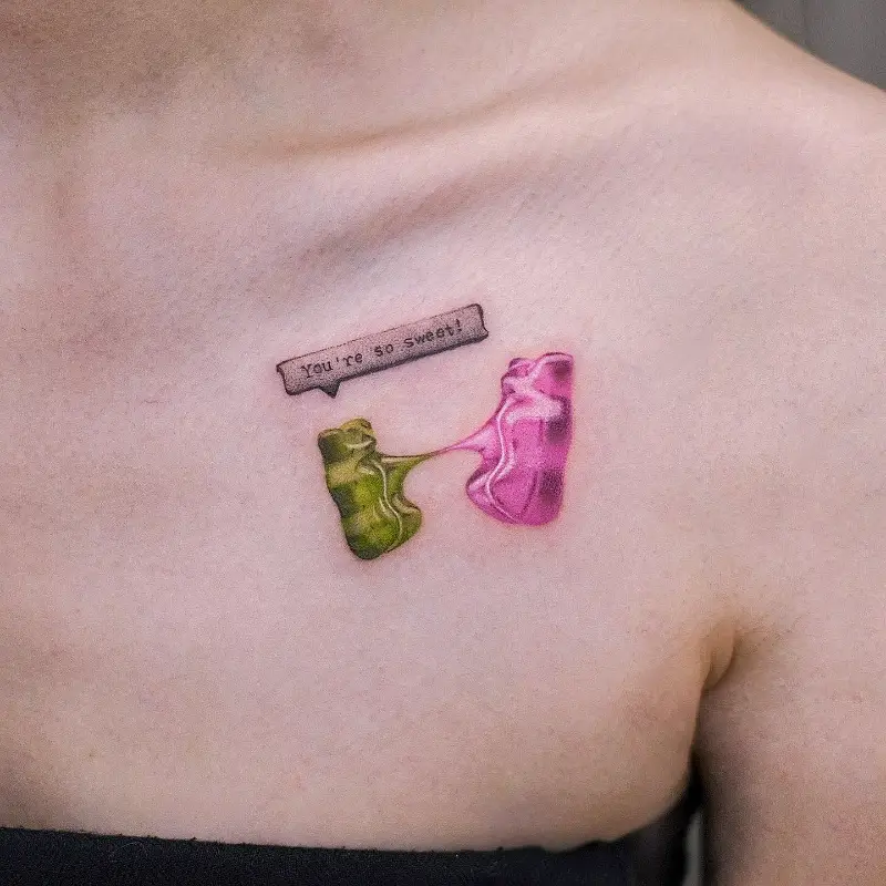 Melting Gummy Bear Love Tattoo
