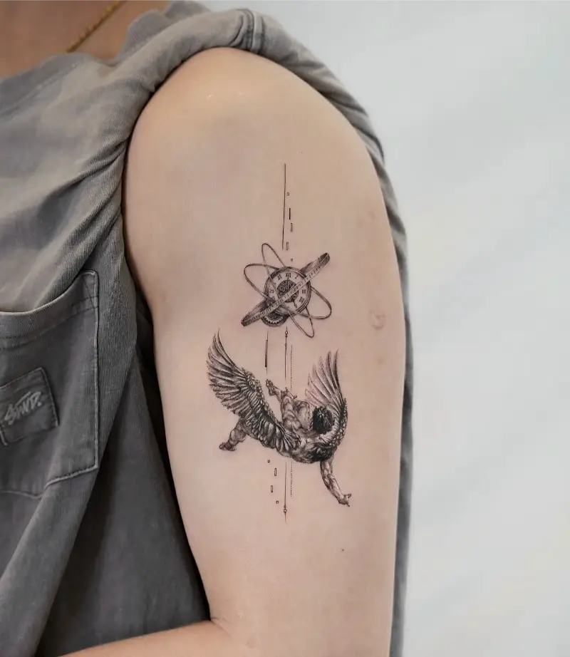 Micro Realism Icarus Time Tattoo