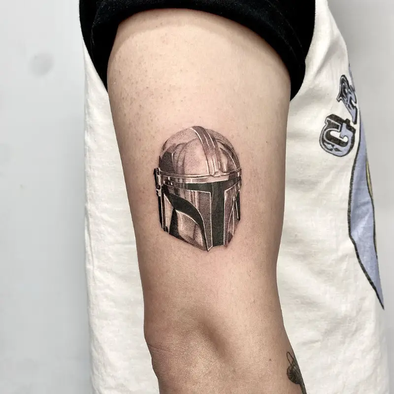 Micro Realism Mandalorian Helmet Tattoo