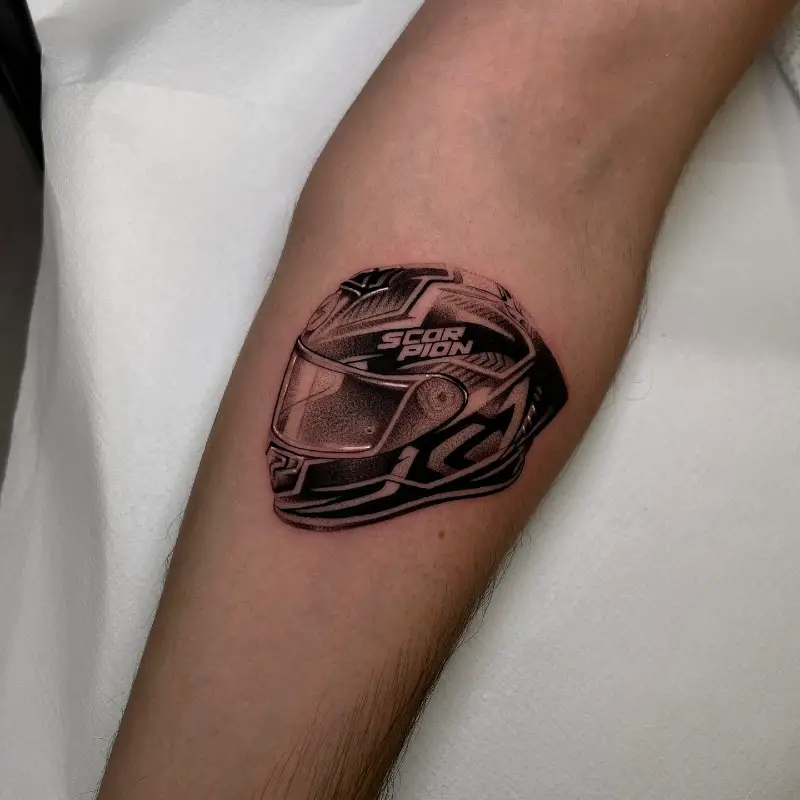 Micro Realism Motorcycle Helmet Tattoo