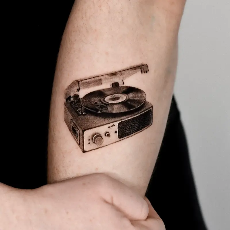 Micro Realism Portable Record Player Tattoo