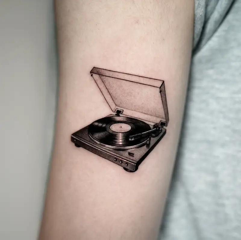 Micro Realism Record Player Tattoo