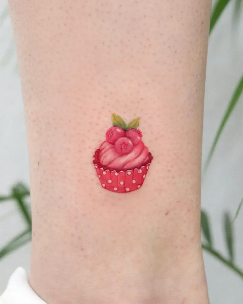 Micro Realistic Berry Cupcake Tattoo