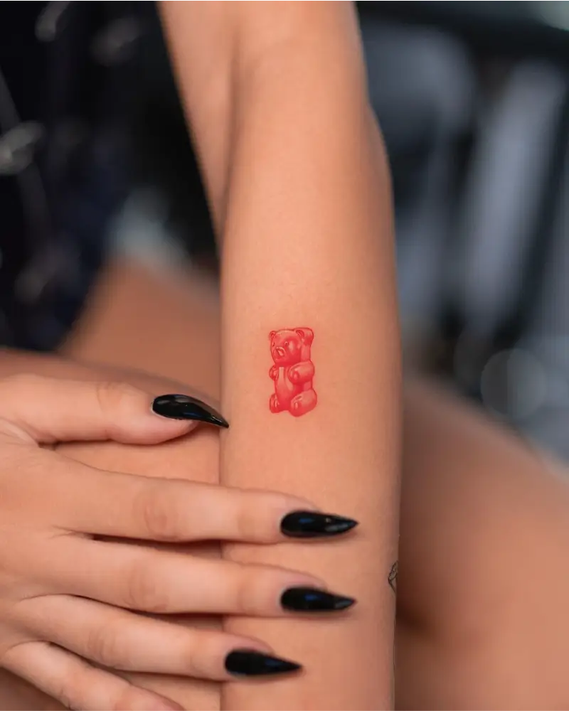 Micro Realistic Pink Gummy Bear Tattoo