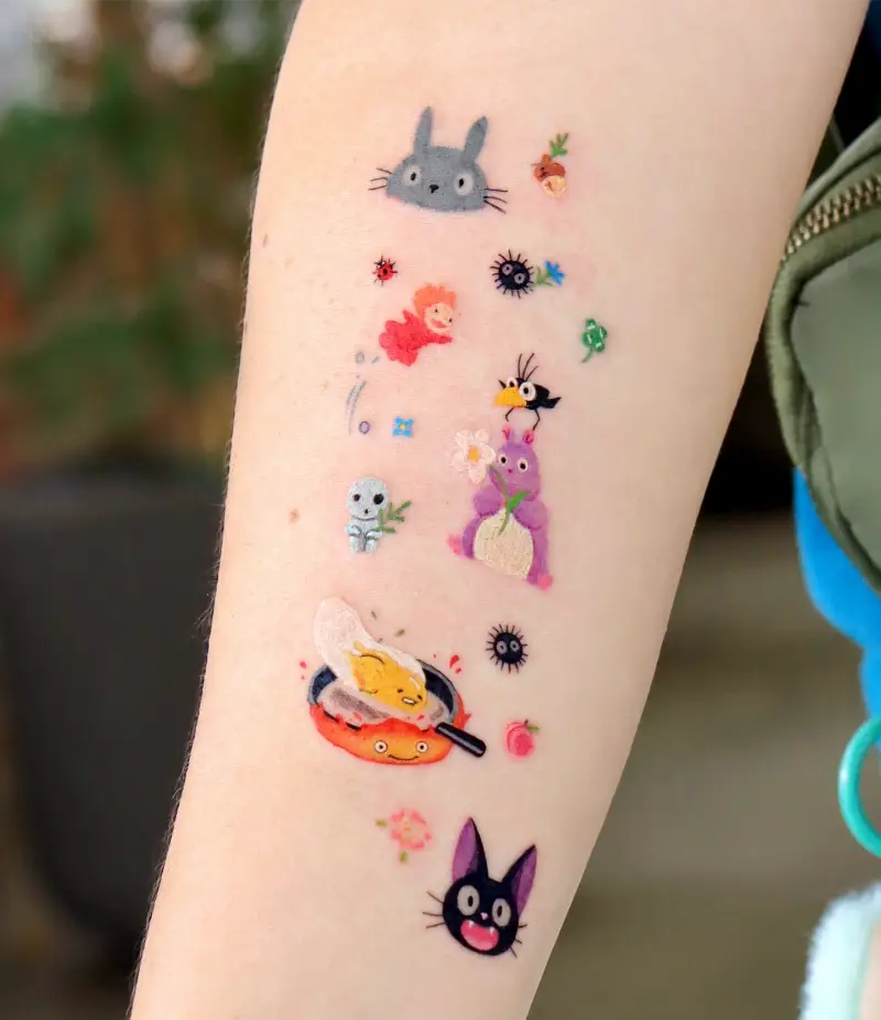 Mini Ghibli Character Patchwork Tattoo