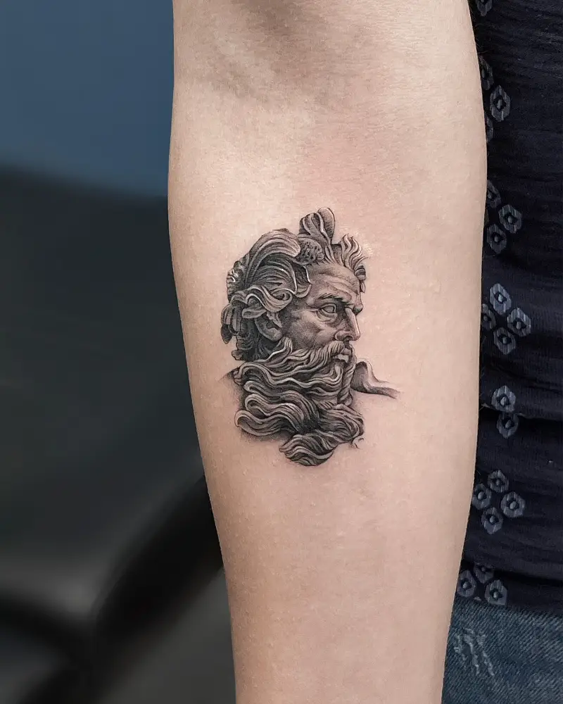 Mini Realism Zeus Portrait Tattoo