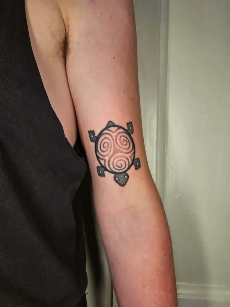 Handpoked Celtic Turtle Spiral Tattoo