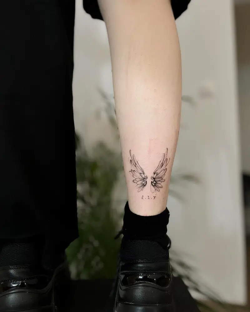 Minimal Fine Line Flying Wings Tattoo