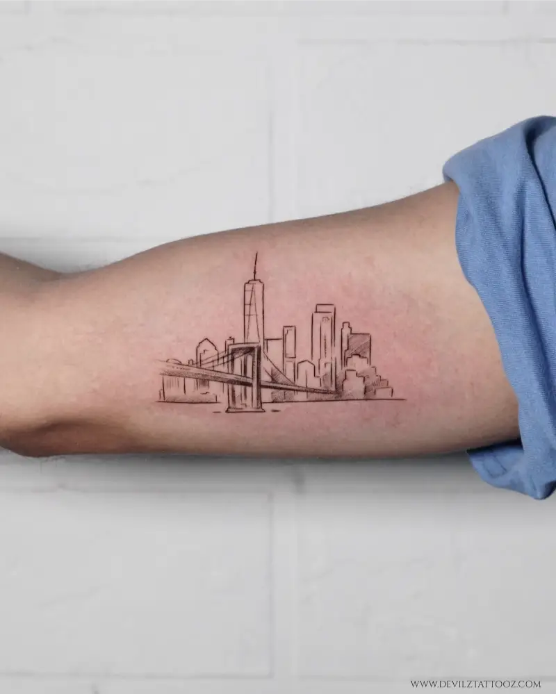 Minimal New York Skyline Linework Tattoo
