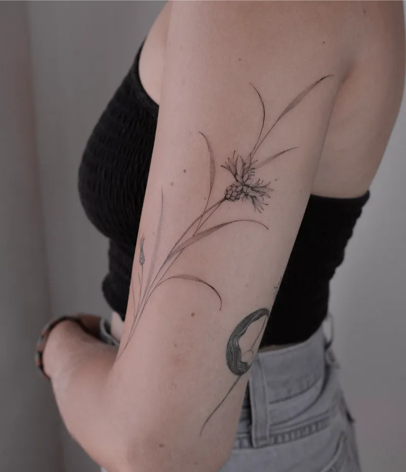 Minimalist Black and Grey Cornflower Tattoo