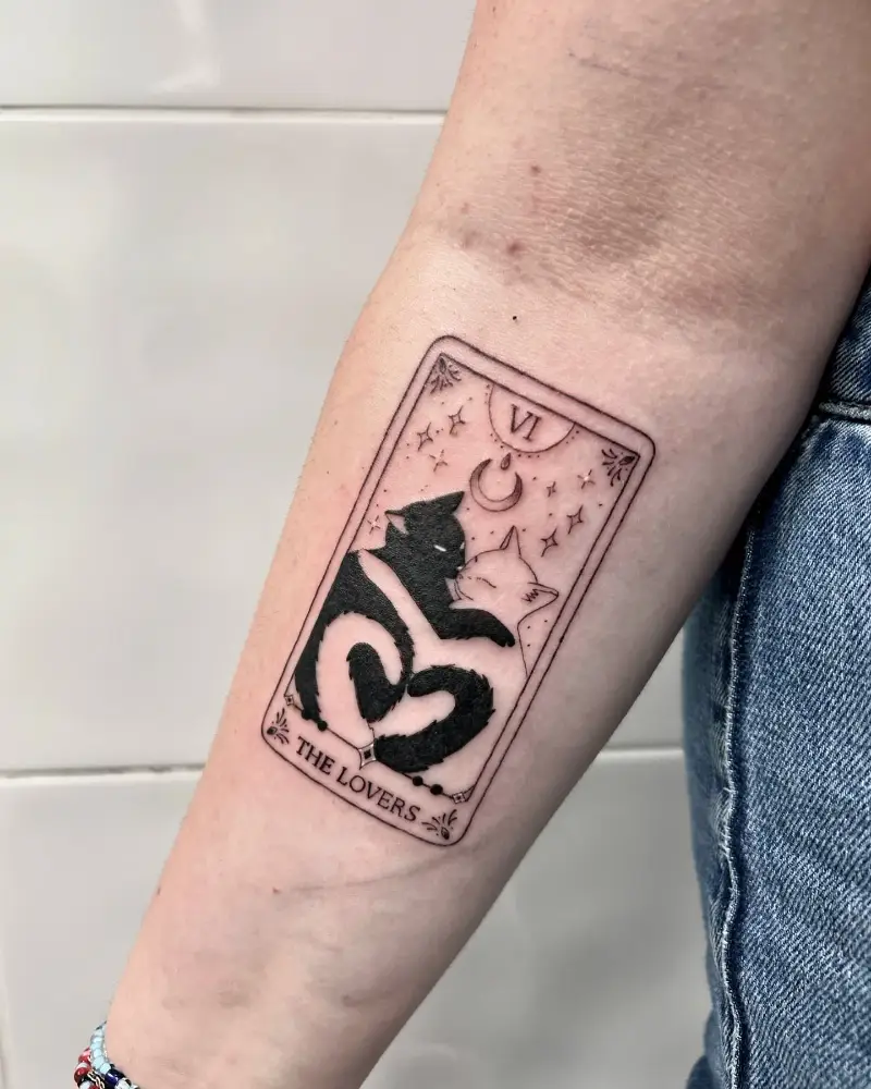 Minimalist Cat Lovers Tarot Card Tattoo