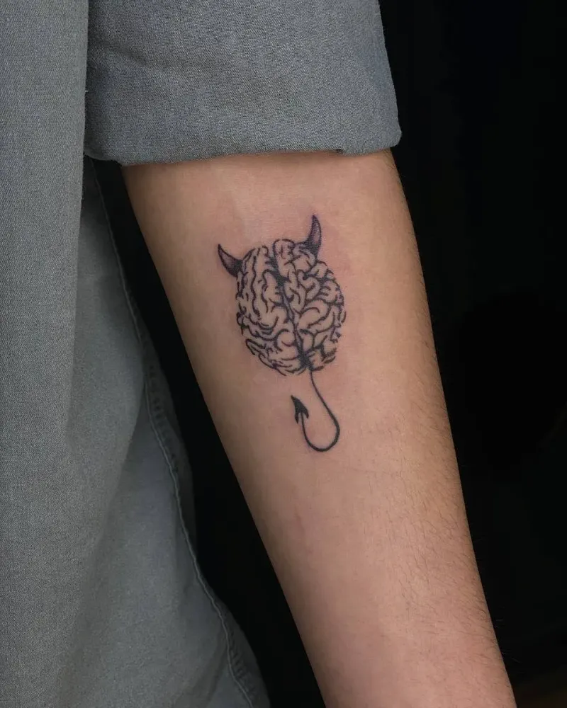 Minimalist Devil Brain Tattoo