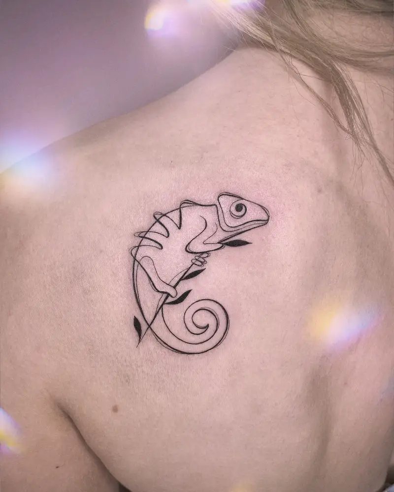 Minimalist Linework Chameleon Tattoo