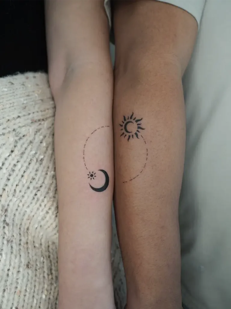 Minimalist Sun and Moon Orbit Matching Tattoo