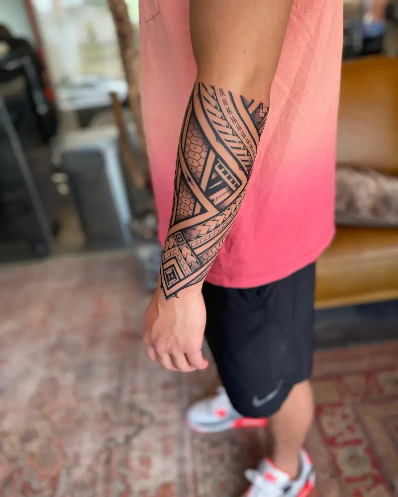 Modern Polynesian Forearm Sleeve Tattoo