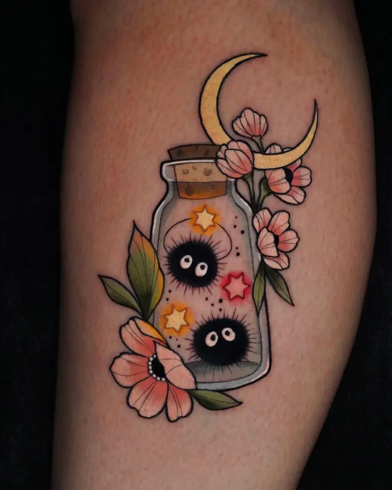 Moonlit Soot Sprite Jar Tattoo