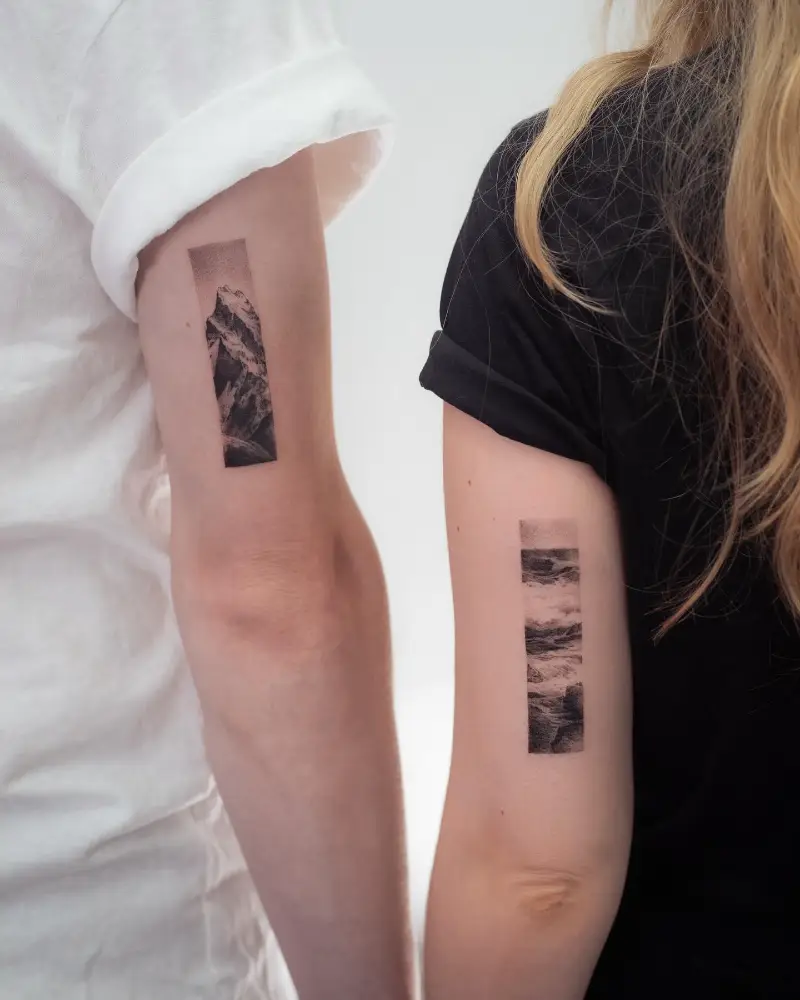Moutain & Ocean Couple Tattoo