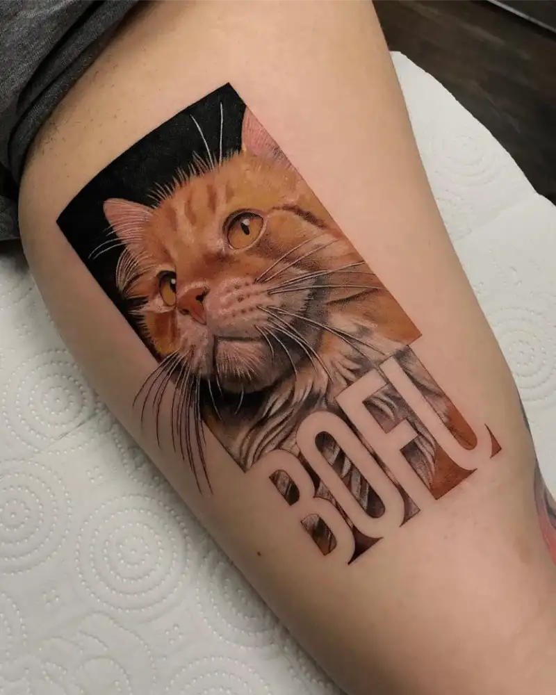 Name & Cat Portrait Tattoo