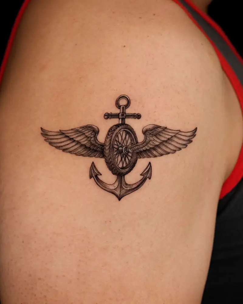 Nautical Winged Anchor Tattoo
