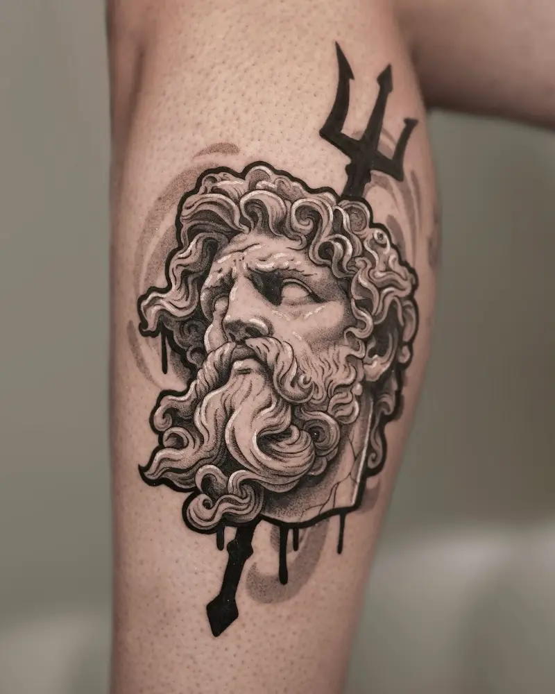 Neo Traditional Poseidon Bust Tattoo