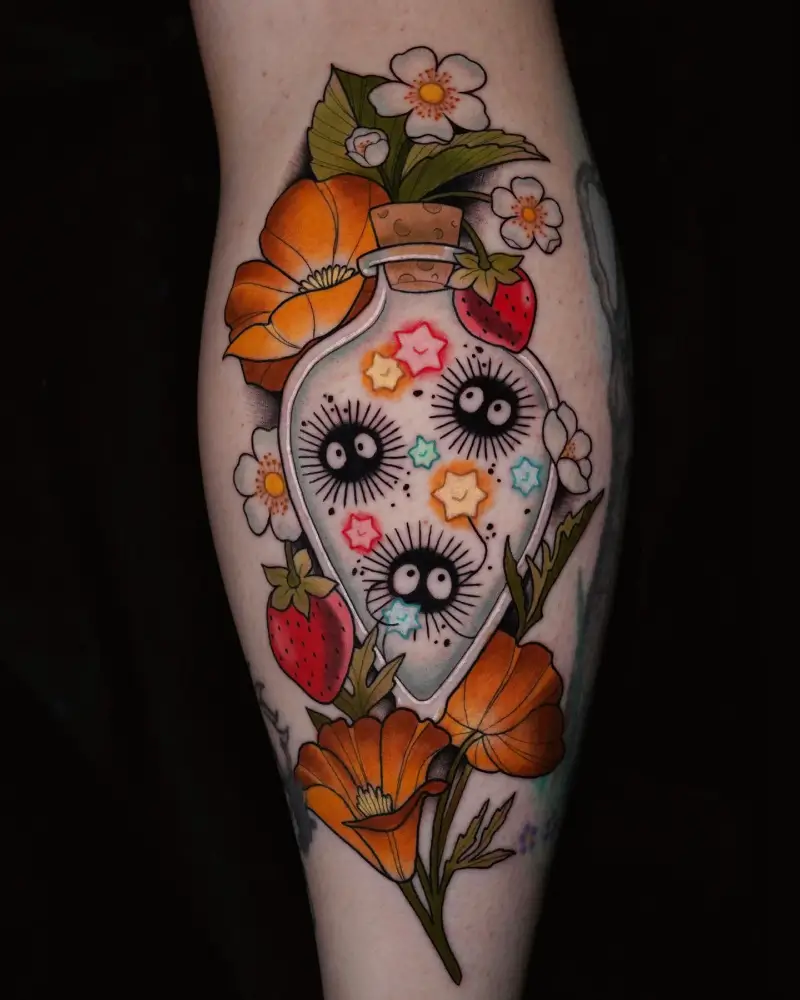 Neo Traditional Soot Sprite Bottle Garden Tattoo