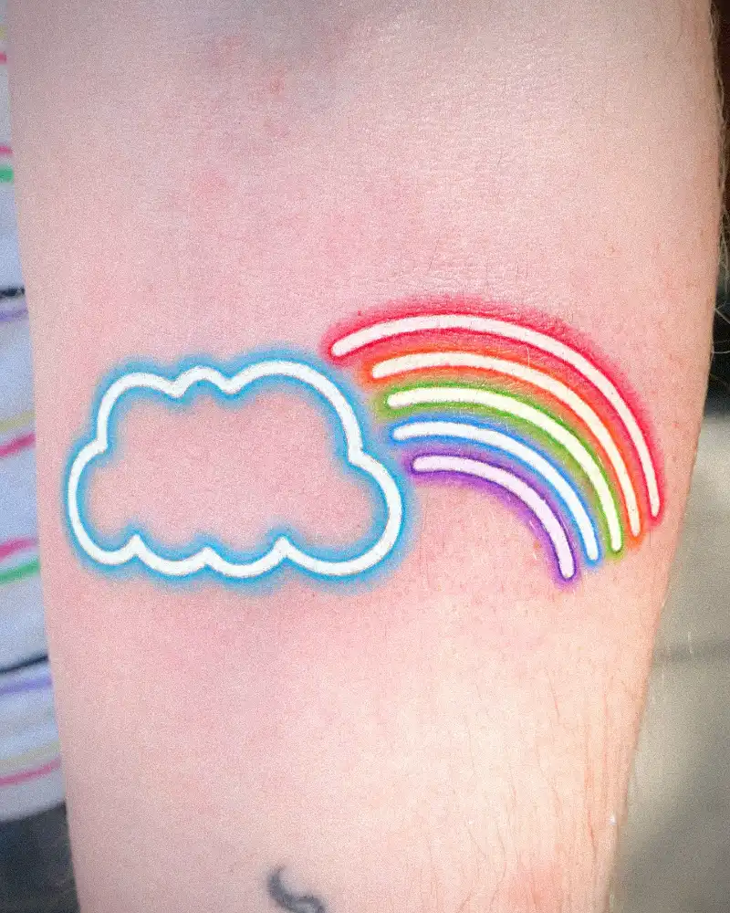 Neon Rainbow Cloud Tattoo