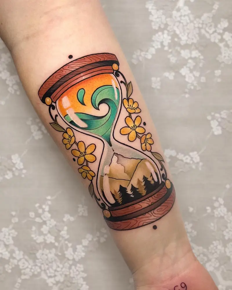 Ocean & Mountain Hourglass Tattoo
