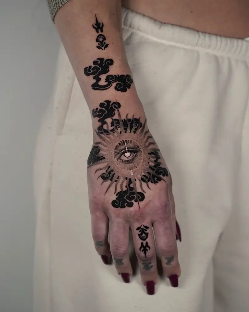 Ornamental Blackwork Eye Hand Tattoo