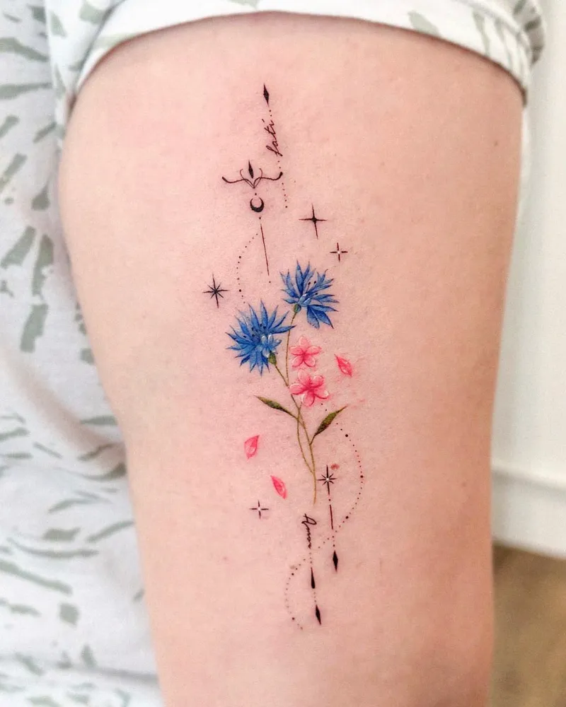 Ornamental Cornflower Floral Tattoo